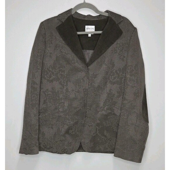 Armani Collezioni 10 Brown Grey Floral Printed Blazer Snap Button Elbow Pads Euc - Picture 4 of 10